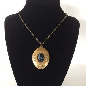 NWOT Brass Locket with Zebra Onyx Agate Stone